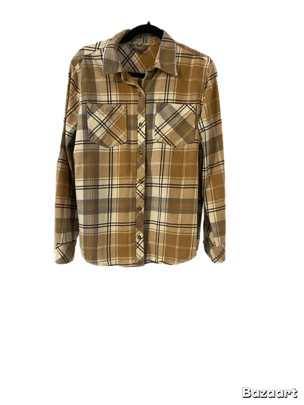 Woman's Tan Plaid Button-Up Shirt